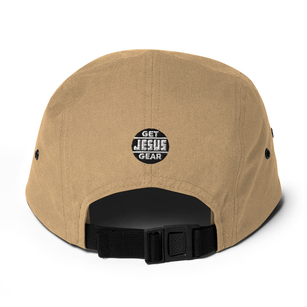 Khaki JESUS Hat, Five Panel Cap, Christian Baseball Hats, White Embroidery, JESUS Camper Hats, Back