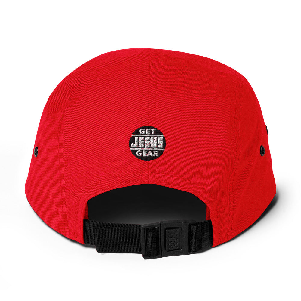 Red JESUS Hat, Five Panel Cap, Christian Baseball Hats, White Embroidery, JESUS Camper Hats, Back