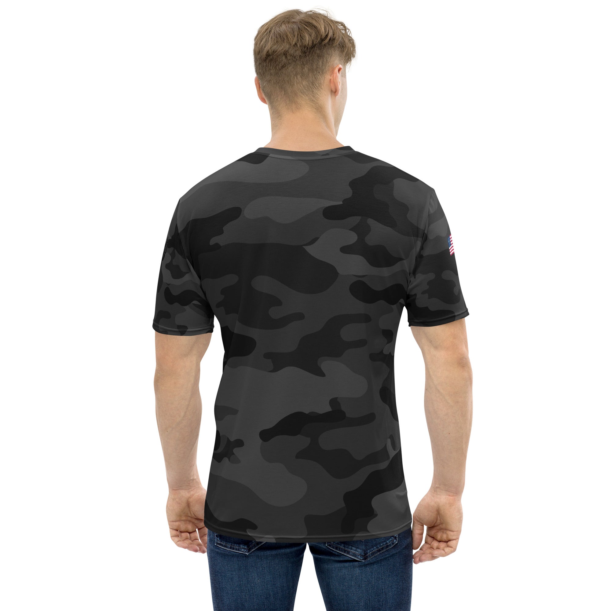 Cross & Stripes, Mens T-Shirt, Black Camo 2.0, Christian, USA, Camo Tees, Back