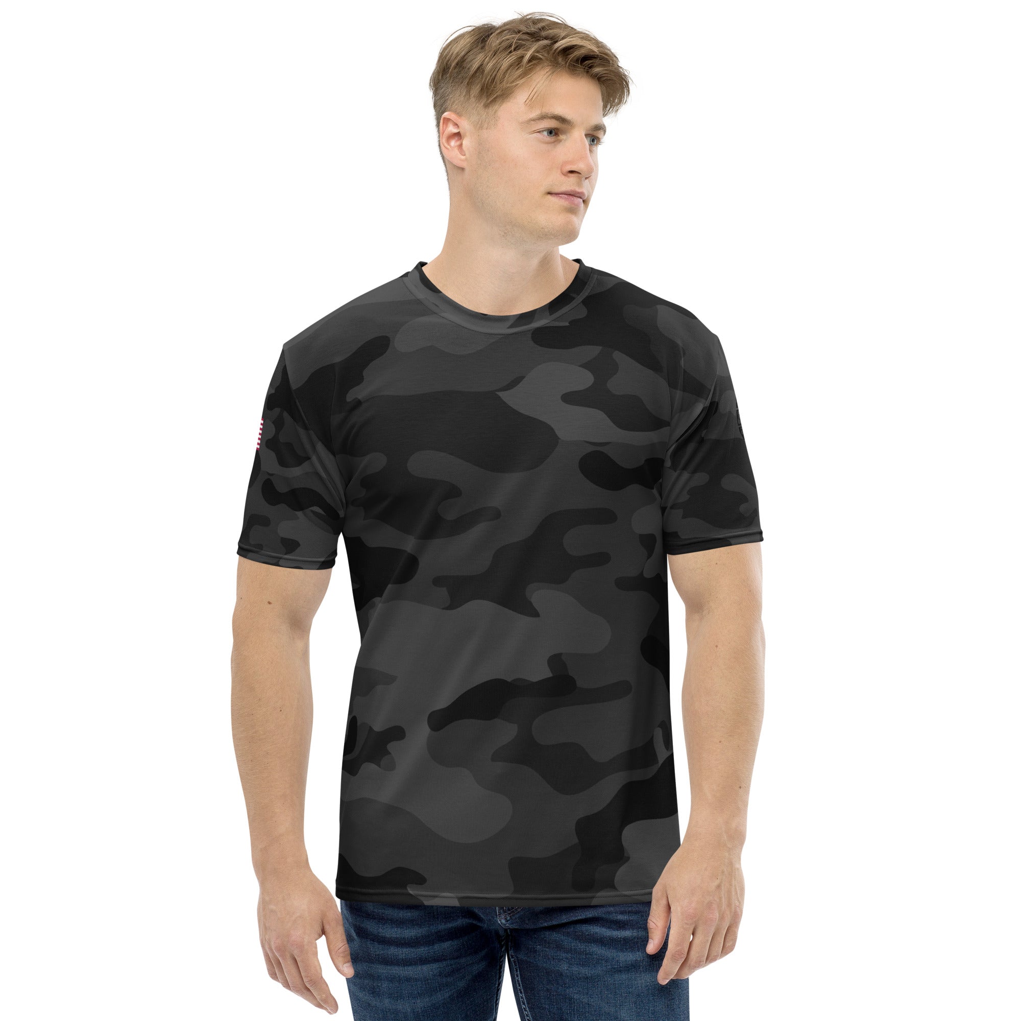 Cross & Stripes, Mens T-Shirt, Black Camo 2.0, Christian, USA, Camo Tees, Front