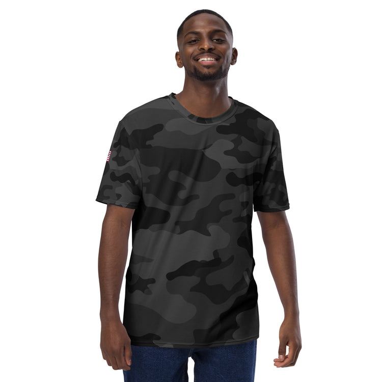 Cross & Stripes, Mens T-Shirt, Black Camo 2.0, Christian, USA, Camo Tees, Man Front