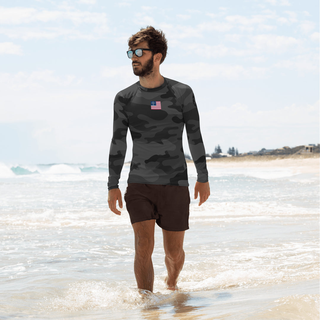 Mens Rash Guard - Black Camo 2.0