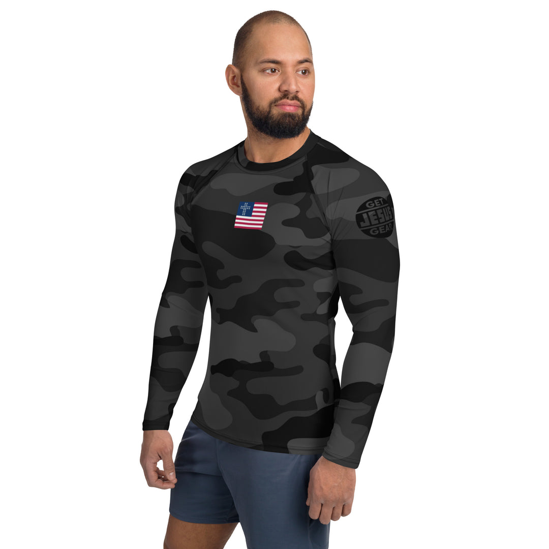 Mens Rash Guard - Black Camo 2.0