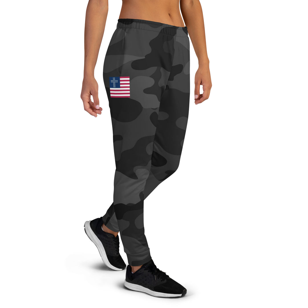 Womens Patriotic Sweatpants Joggers - Black Camo 2.0