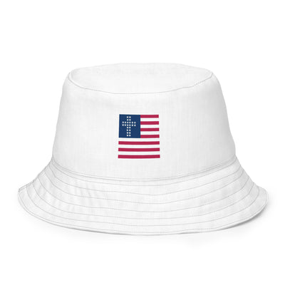 Cross & Stripes Reversible Bucket Hat - White to Black Camo 2.0