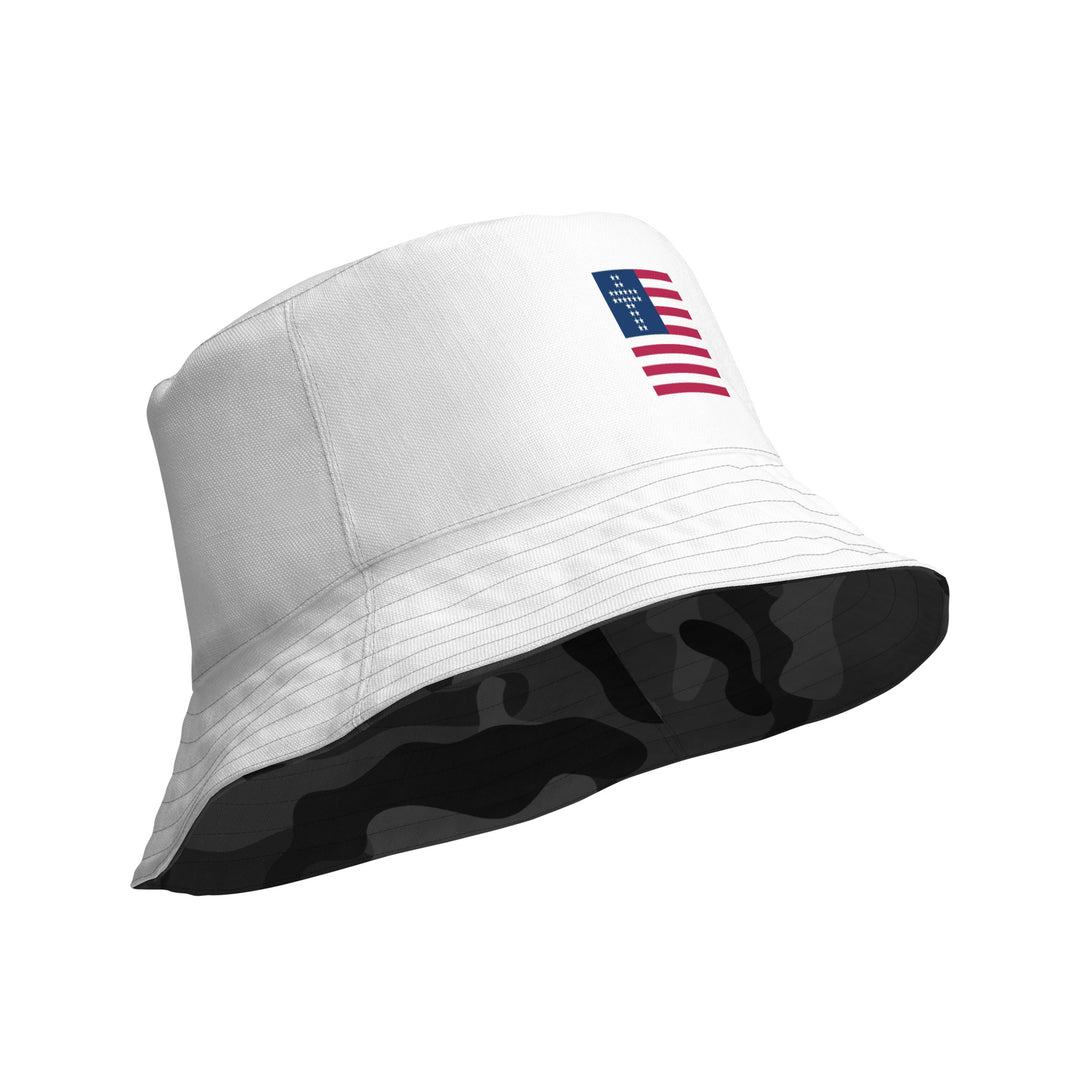 Cross & Stripes, Reversible Bucket Hat, White, Black Camo, 2.0, Christian Bucket Hat