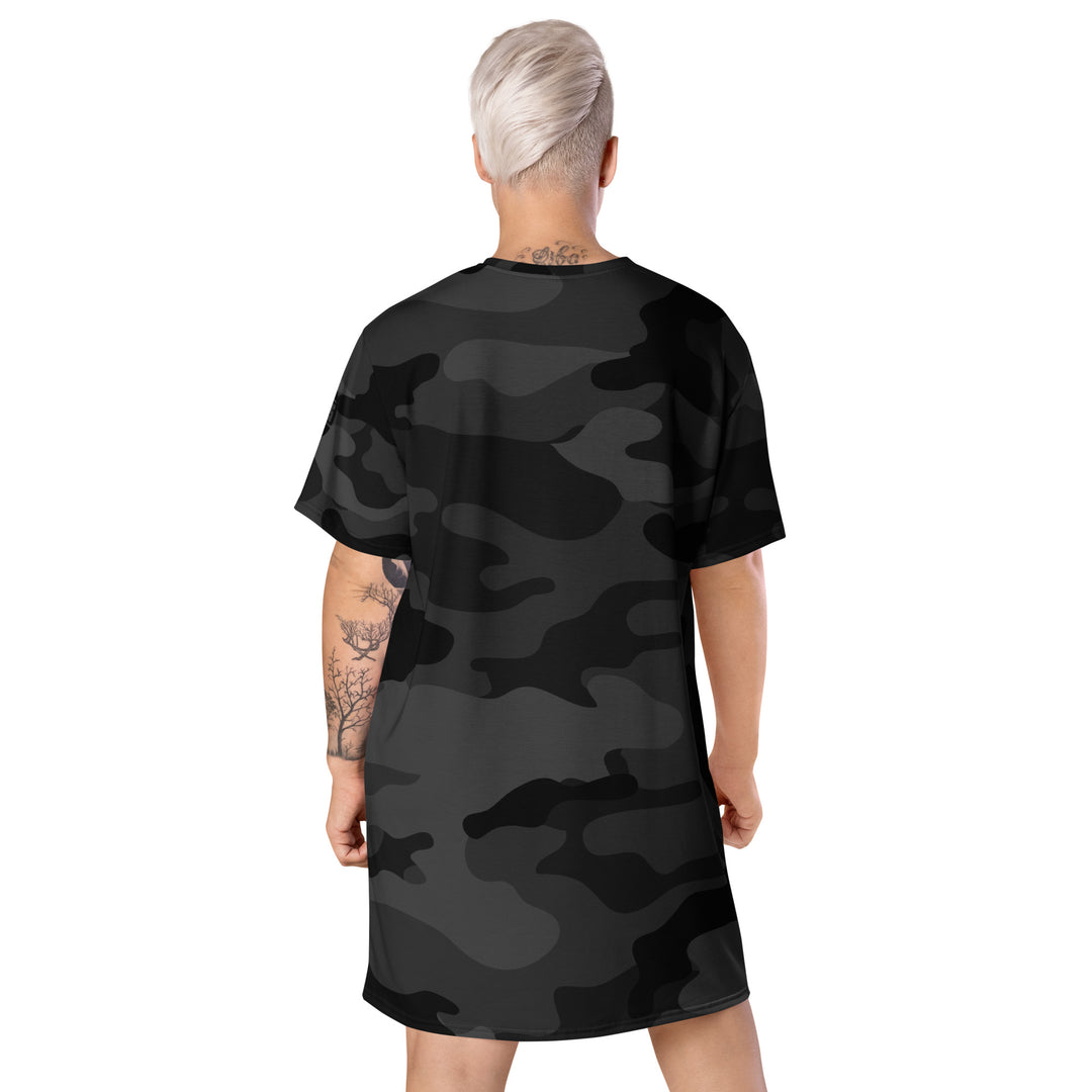 Cross & Stripes, T-Shirt Dress, Black Camo 2.0, Christian, USA, Long Tees, Woman Back