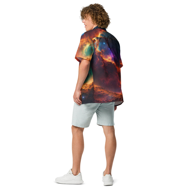 Scenic Shirt, Galactic Cosmos, Panoramic Button Shirt, Galaxy Shirt, Man Back