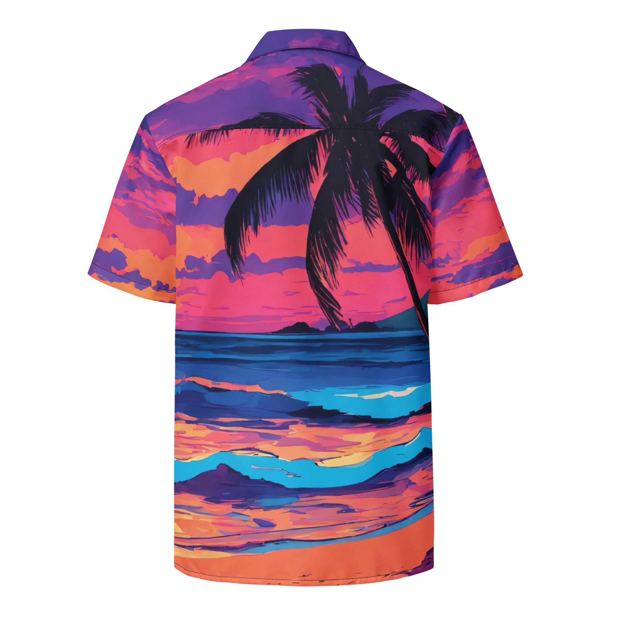 Scenic Shirt, Ocean Sunset, Panoramic Button Shirt, Hawaiian Shirt, Back