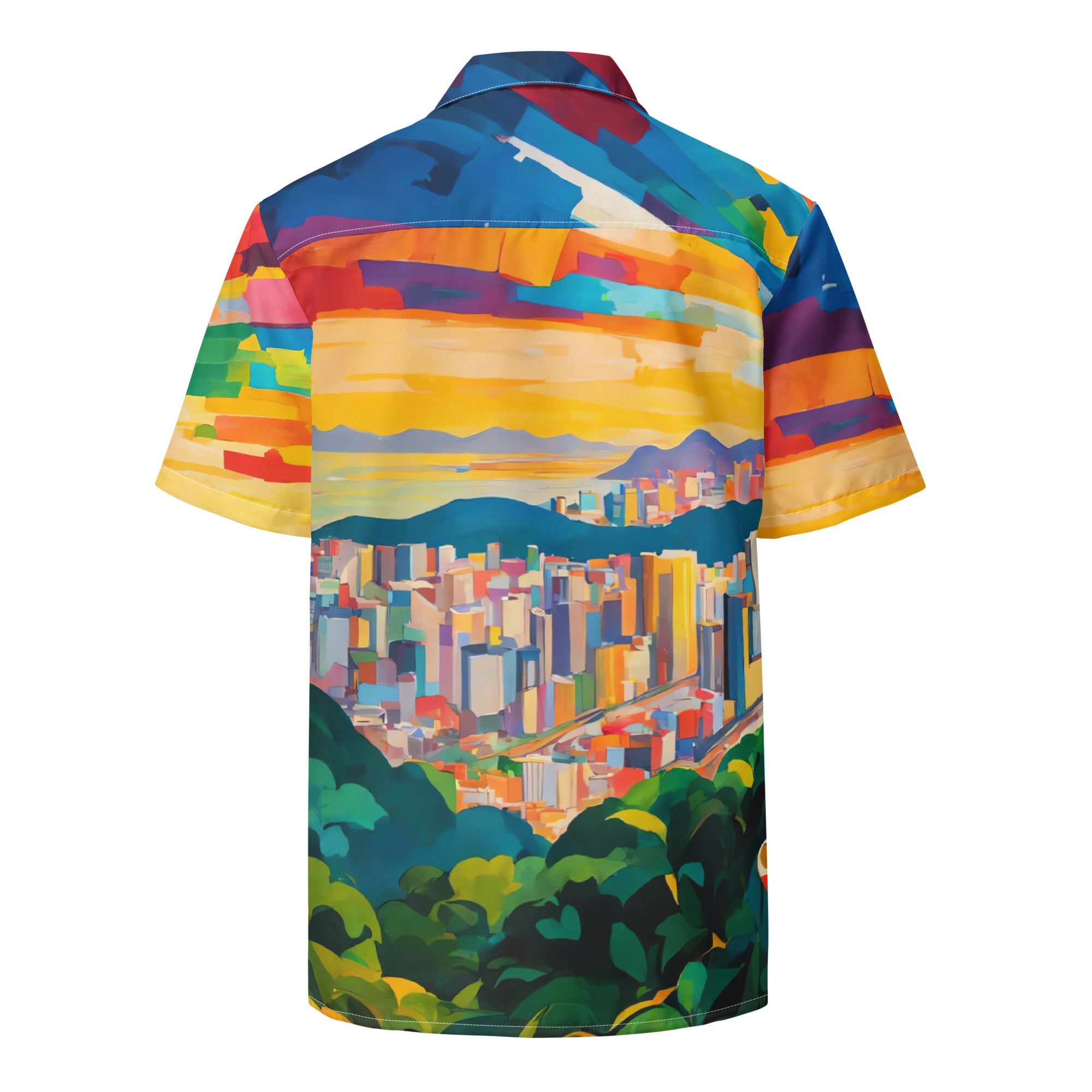 Scenic Shirt, Christ The Redeemer, Statue, Brazil, Panoramic Button Shirt, Hawaiian Shirt, Back