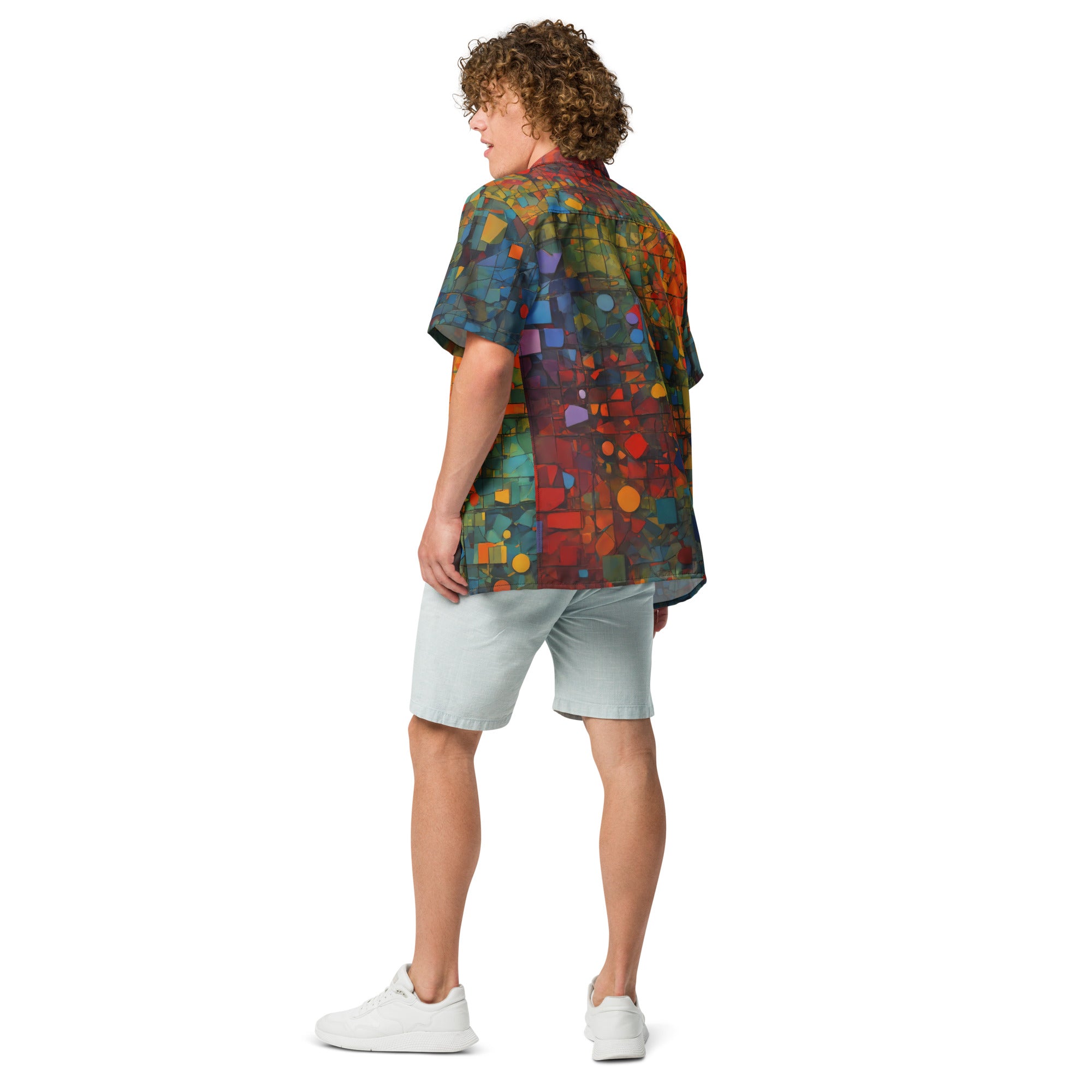 Scenic Shirt, Mosaic Rainbow, Panoramic Button Shirt, Hawaiian Shirt, Man Back