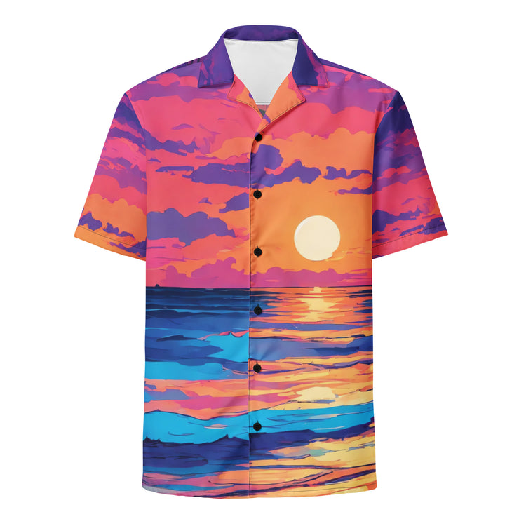 Scenic Shirt, Ocean Sunset, Panoramic Button Shirt, Hawaiian Shirt