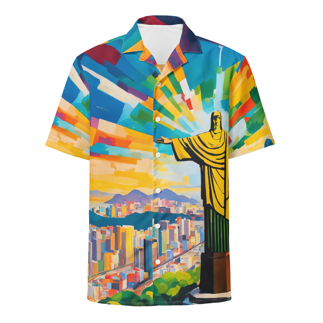 Scenic Shirt, Christ The Redeemer, Statue, Brazil, Panoramic Button Shirt, Hawaiian Shirt