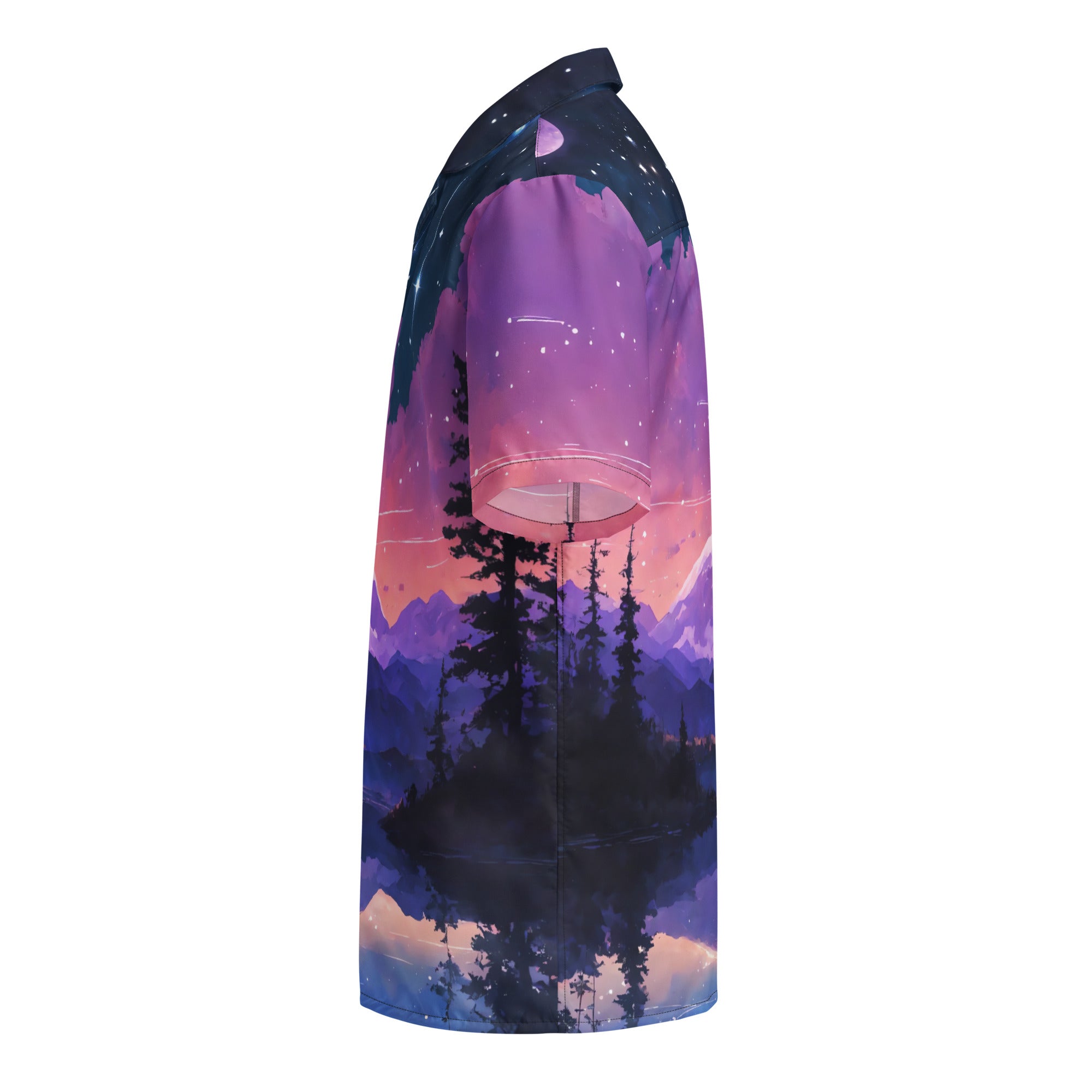 Scenic Shirt, Starry Mountain Lake, Panoramic Button Shirt, Night Sky Shirt, Left Side