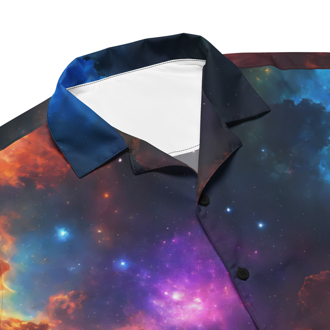 Scenic Shirt, Galactic Cosmos, Panoramic Button Shirt, Galaxy Shirt, Collar