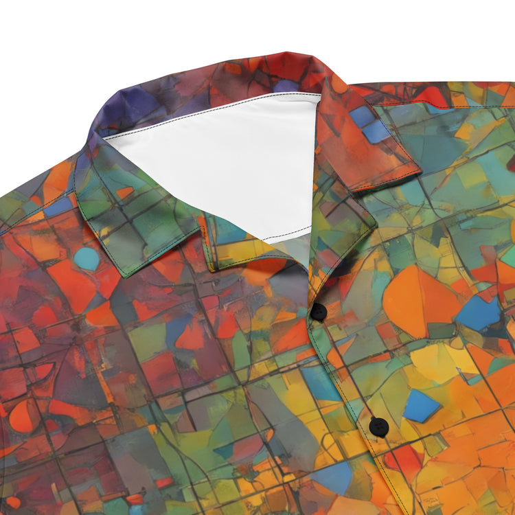 Scenic Shirt, Mosaic Rainbow, Panoramic Button Shirt, Hawaiian Shirt, Collar