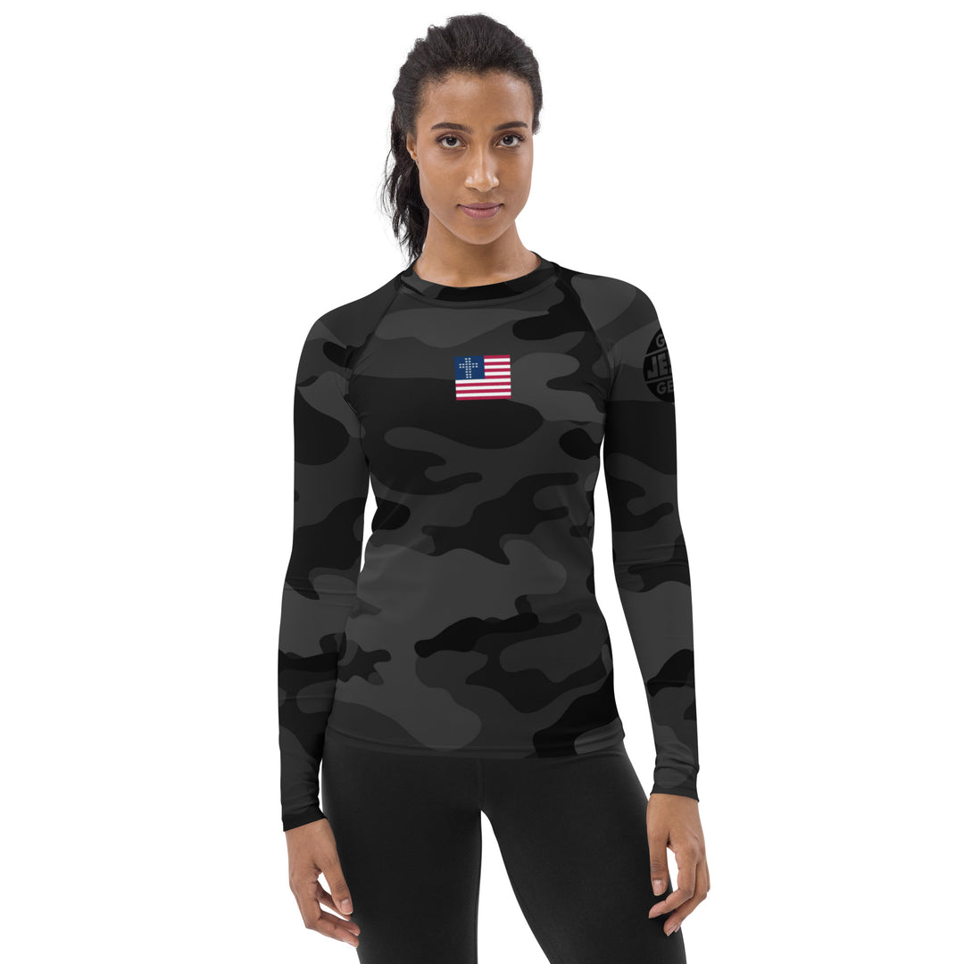 Womens Rash Guard - Black Camo 2.0