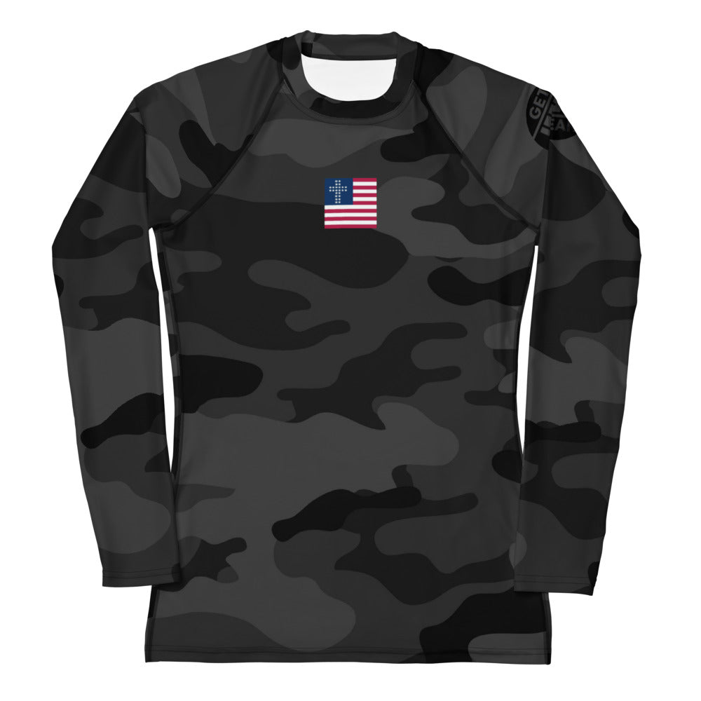 Womens Rash Guard - Black Camo 2.0