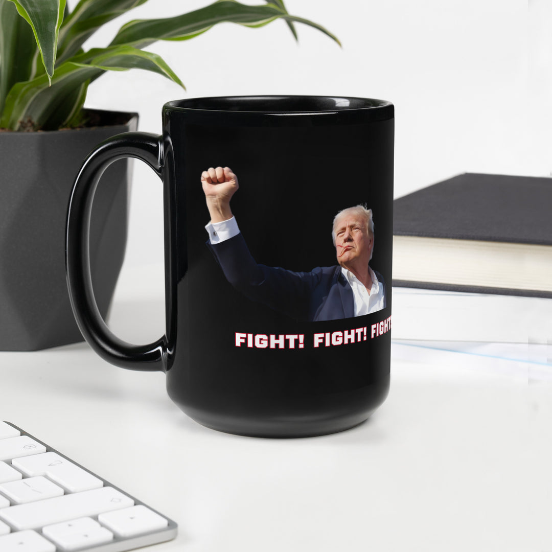 Donald Trump Black Coffee Mug, Trump Fighting Fist, Trump Shooting, Donald Trump Shot, Trump Rally Shooting, Fight Fight Fight