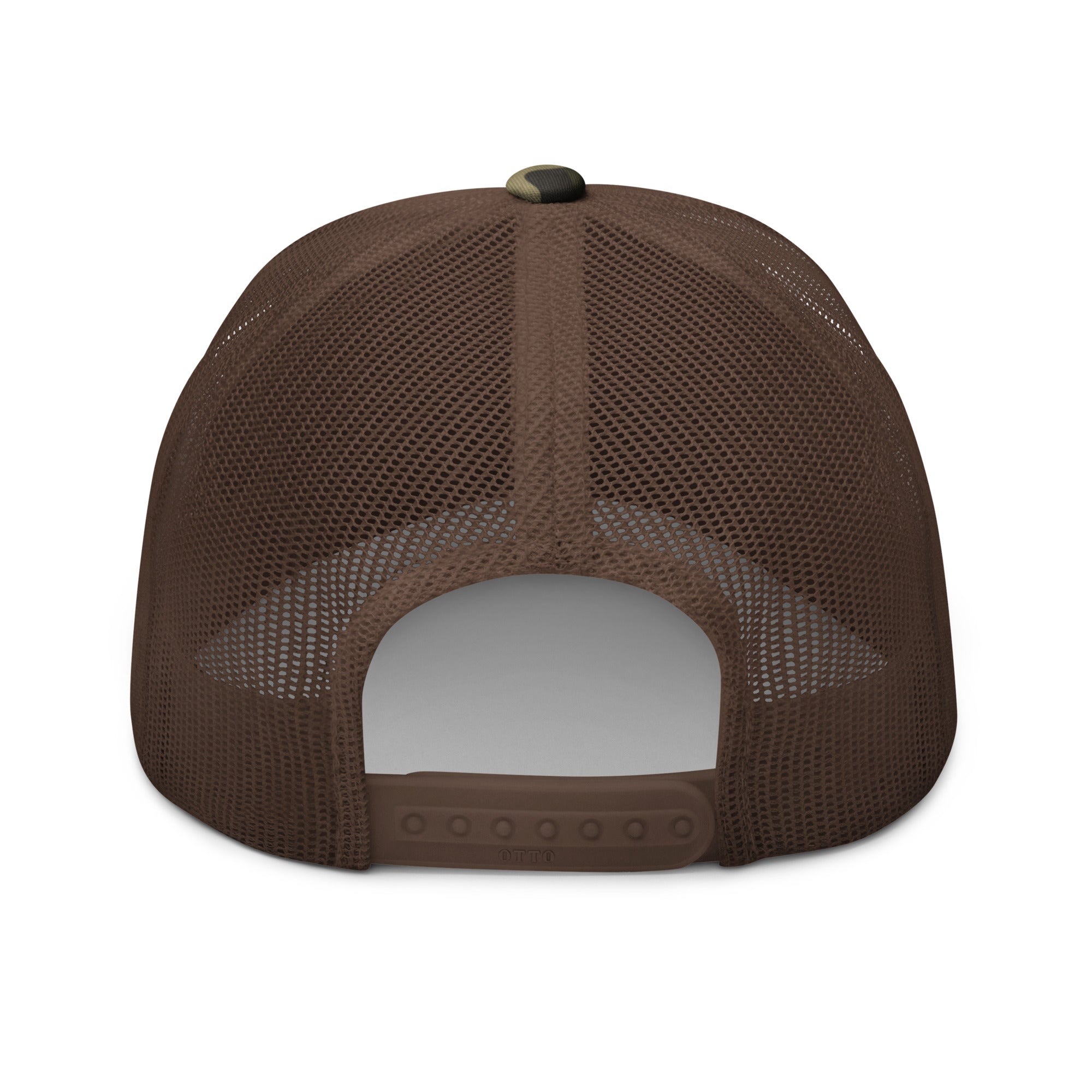 Camo Brown, Cross & Stripes Trucker Hat, USA Trucker Hats, Christian Trucker Cap, Patriotic Mesh Hat, Camo Trucker Hat, Back