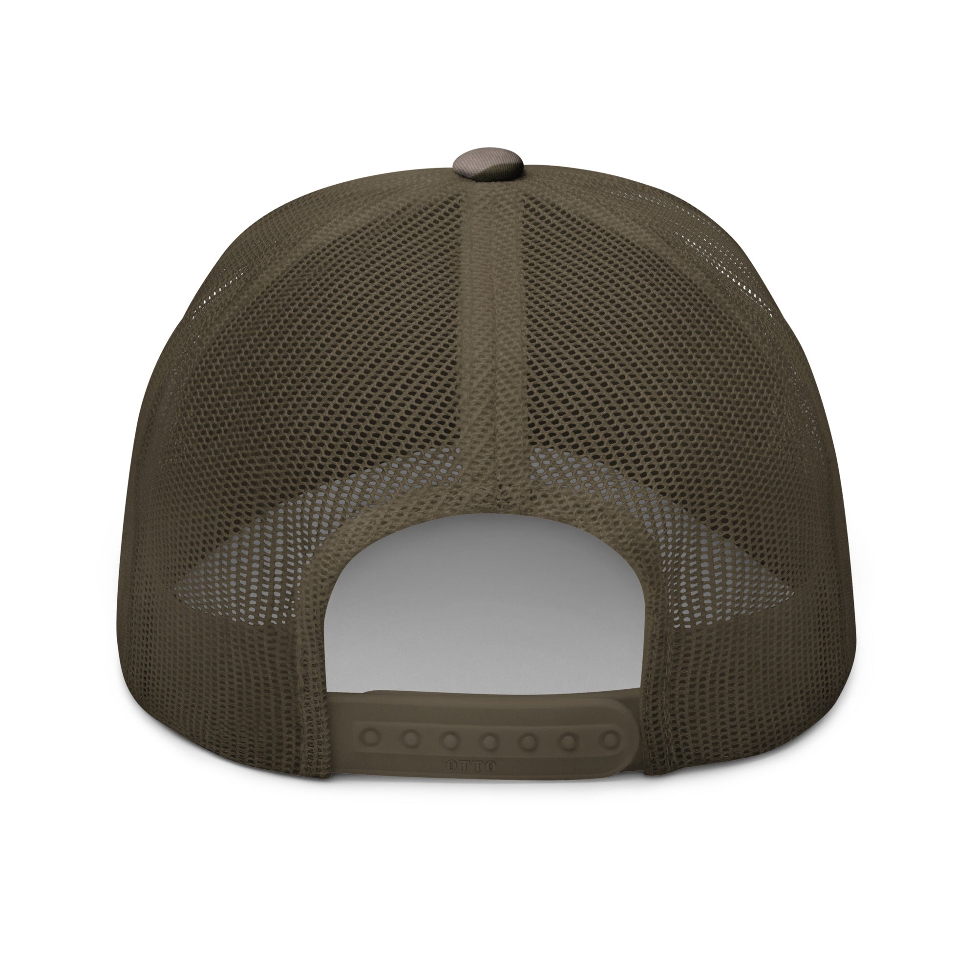 Camo Olive, Cross & Stripes Trucker Hat, USA Trucker Hats, Christian Trucker Cap, Patriotic Mesh Hat, Camo Trucker Hat, Back