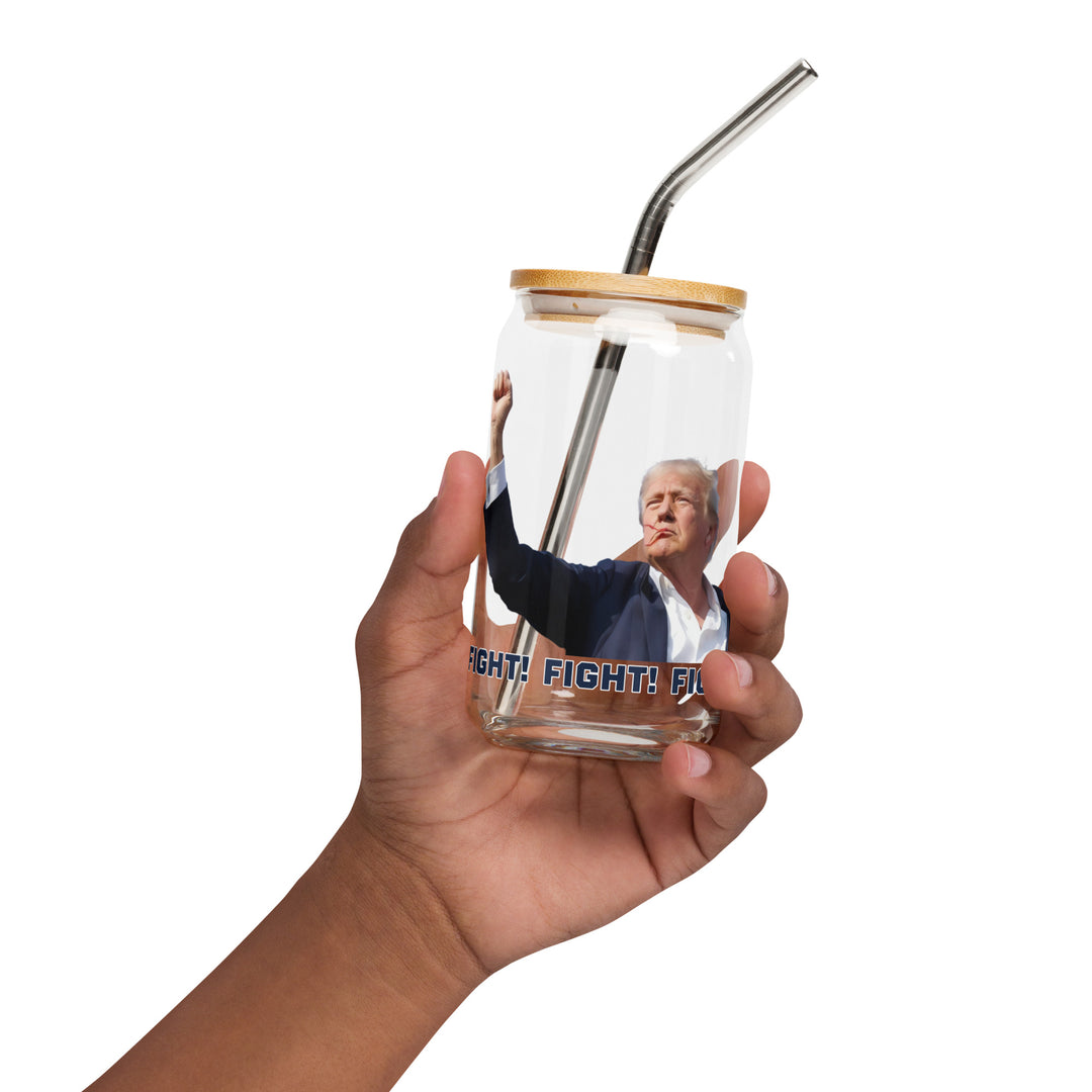 Donald Trump Can-Shaped Glass, Trump Drinkware, Lid, Straw, Trump Fight