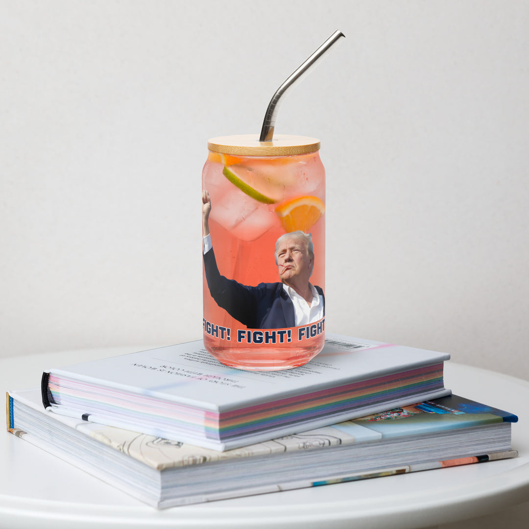 Donald Trump Can-Shaped Glass, Trump Drinkware, Lid, Straw, Trump Fight