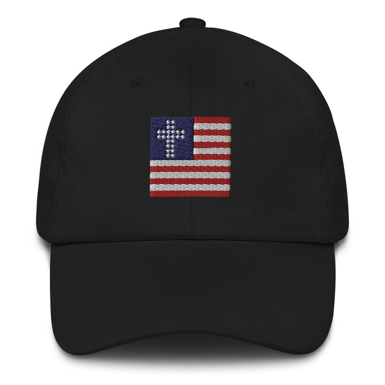 Black Patriotic Hat, Cross & Stripes Flag, Christian Baseball Hats, USA Baseball Cap