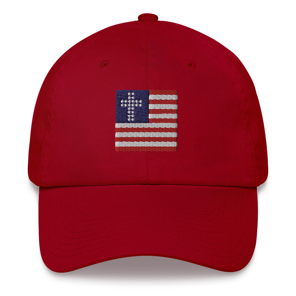 Red Patriotic Hat, Cross & Stripes Flag, Christian Baseball Hats, USA Baseball Cap