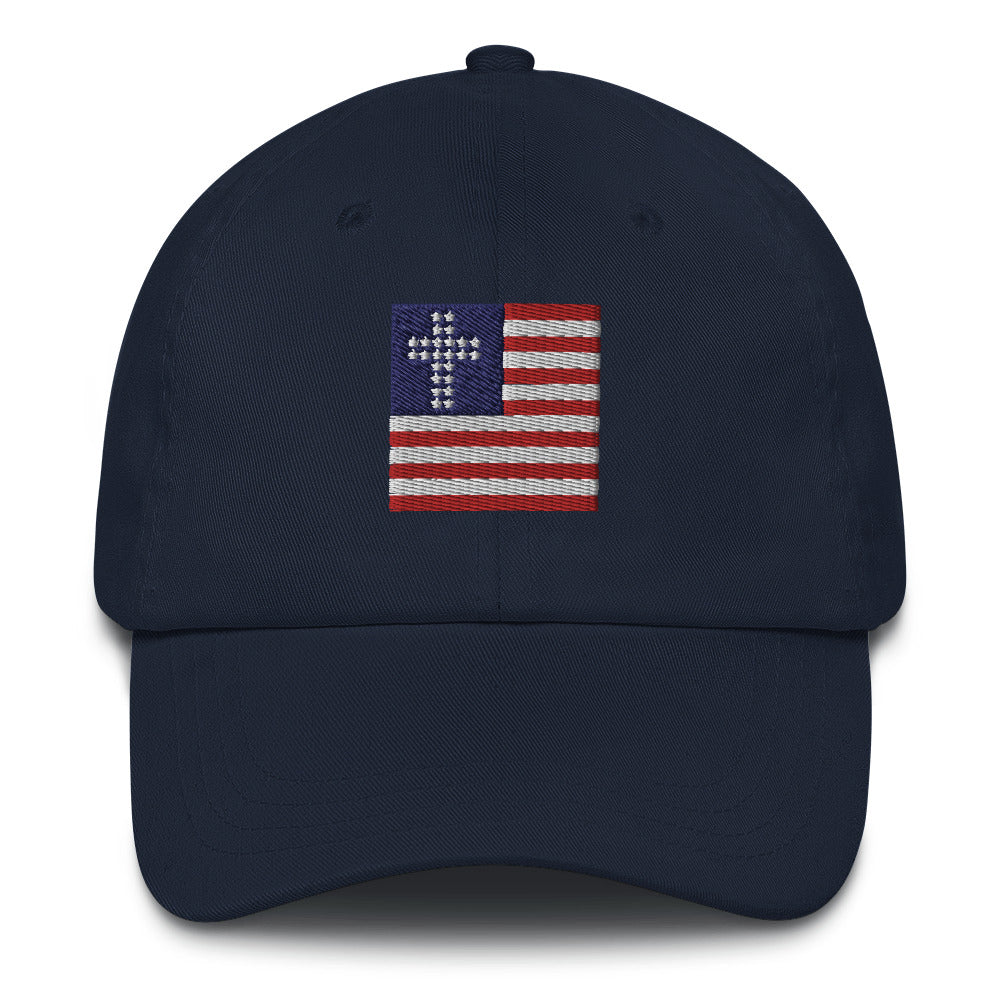 Navy Blue Patriotic Hat, Cross & Stripes Flag, Christian Baseball Hats, USA Baseball Cap