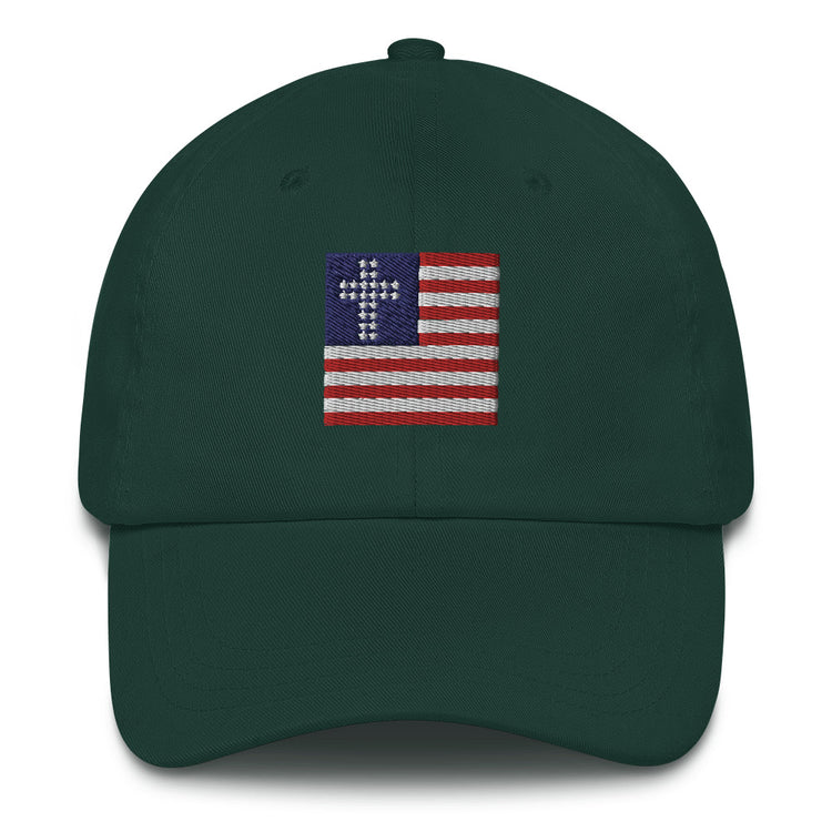 Spruce Green Patriotic Hat, Cross & Stripes Flag, Christian Baseball Hats, USA Baseball Cap