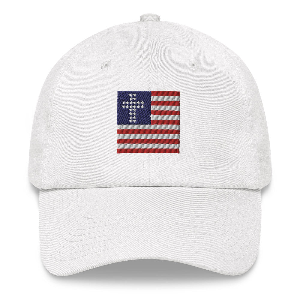 White Patriotic Hat, Cross & Stripes Flag, Christian Baseball Hats, USA Baseball Cap