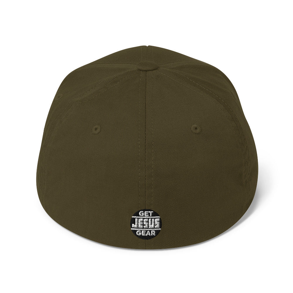 Olive Green JESUS Hat, Structured Baseball Cap, Christian Baseball Hats, White Embroidery, JESUS Fitted Hats, Back