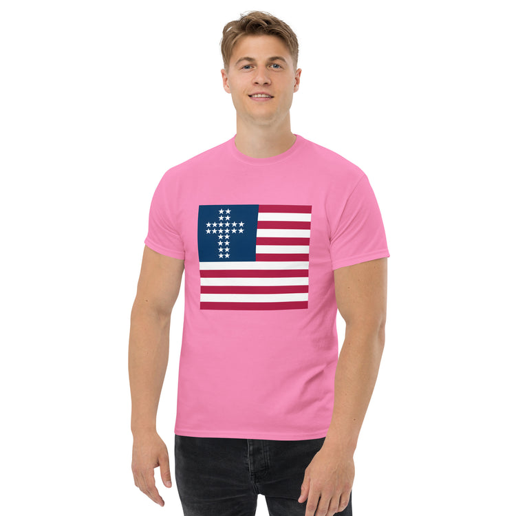 Cross & Stripes, Azalea Pink Tee, Christian, American Flag, JESUS Shirt, Patriotic Tee, USA Shirts, Unisex