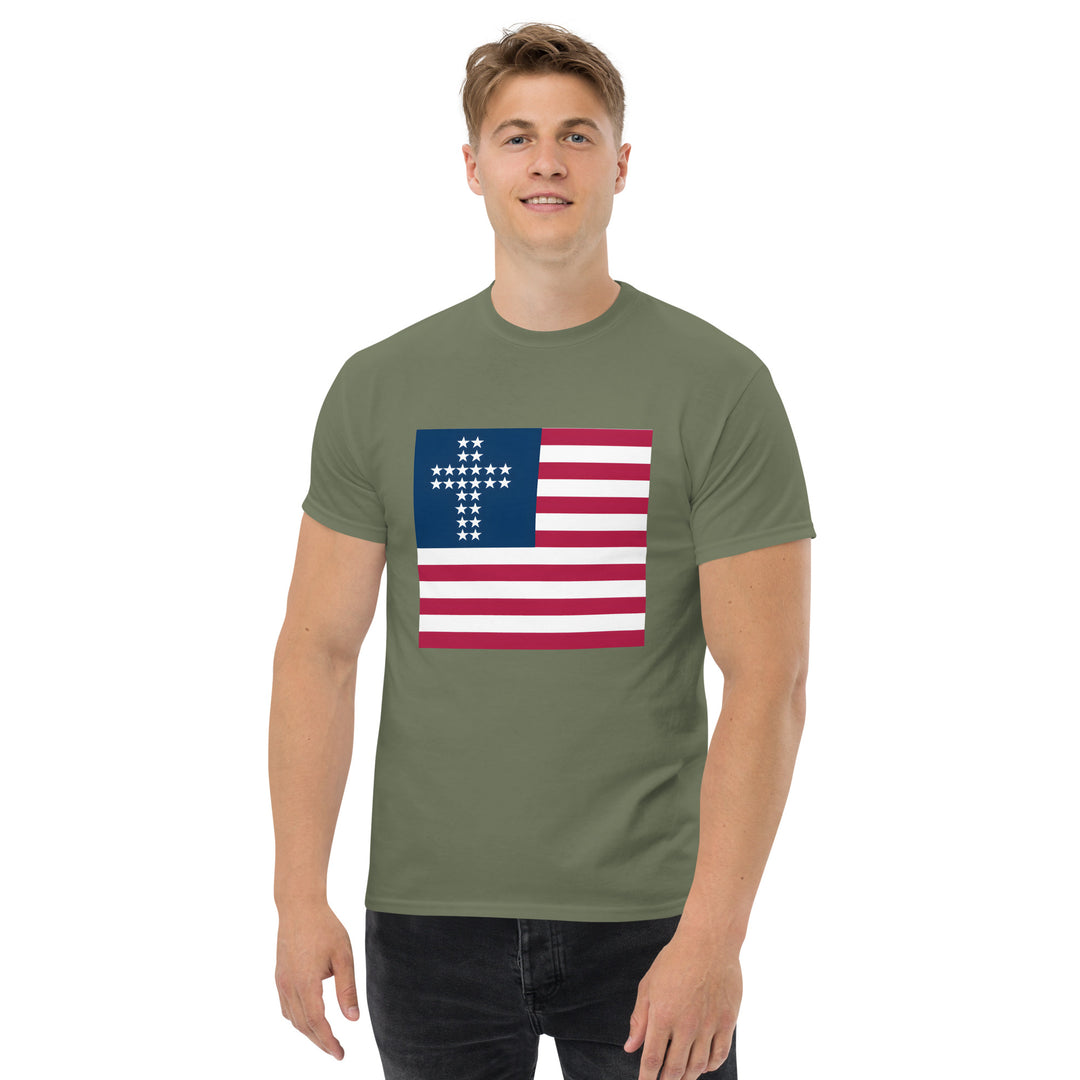 Cross & Stripes, Military Green Tee, Christian, American Flag, JESUS Shirt, Patriotic Tee, USA Shirts