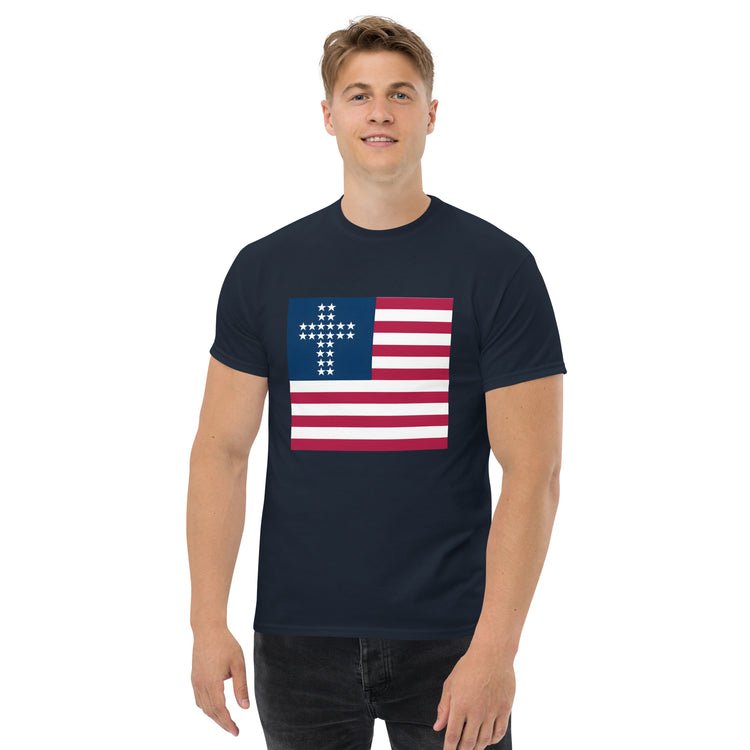 Cross & Stripes, Navy Blue Tee, Christian, American Flag, JESUS Shirt, Patriotic Tee, USA Shirts