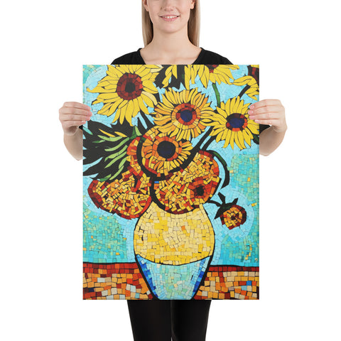 Van Gogh Sunflowers, Sunflowers in Vase Artwork, Mosaic flower art, Van Gogh Canvas
