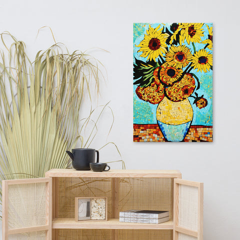 Van Gogh Sunflowers, Sunflowers in Vase Artwork, Mosaic flower art, Van Gogh Canvas