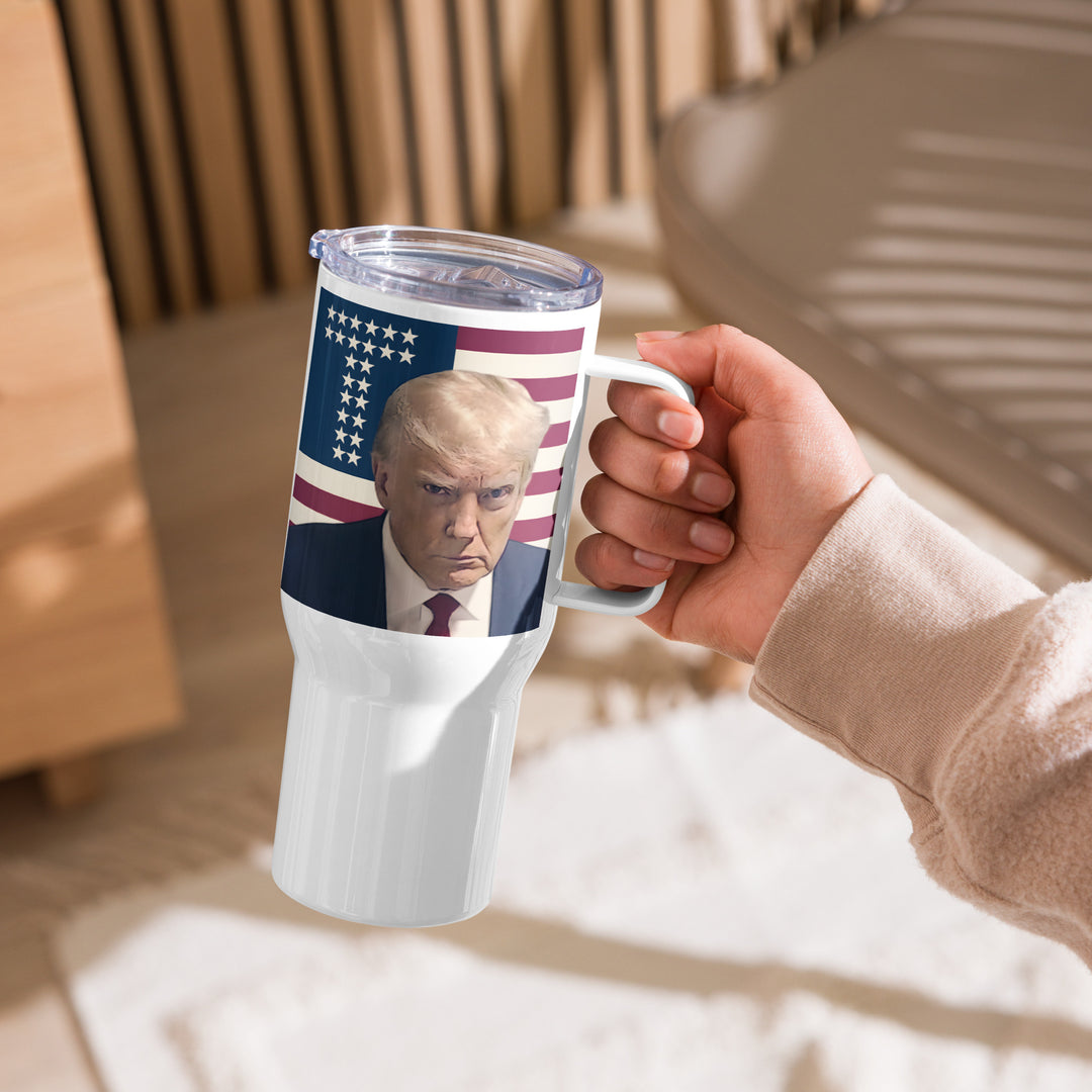 Donald Trump USA Mugshot Travel Mug, Trump Tumbler with Handle, Donald Trump Drinkware