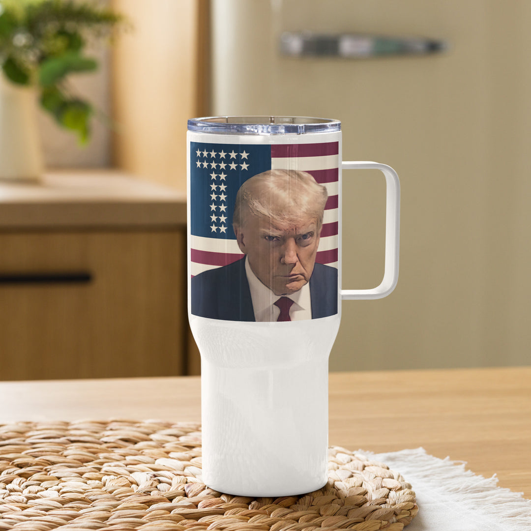 Donald Trump USA Mugshot Travel Mug, Trump Tumbler with Handle, Donald Trump Drinkware