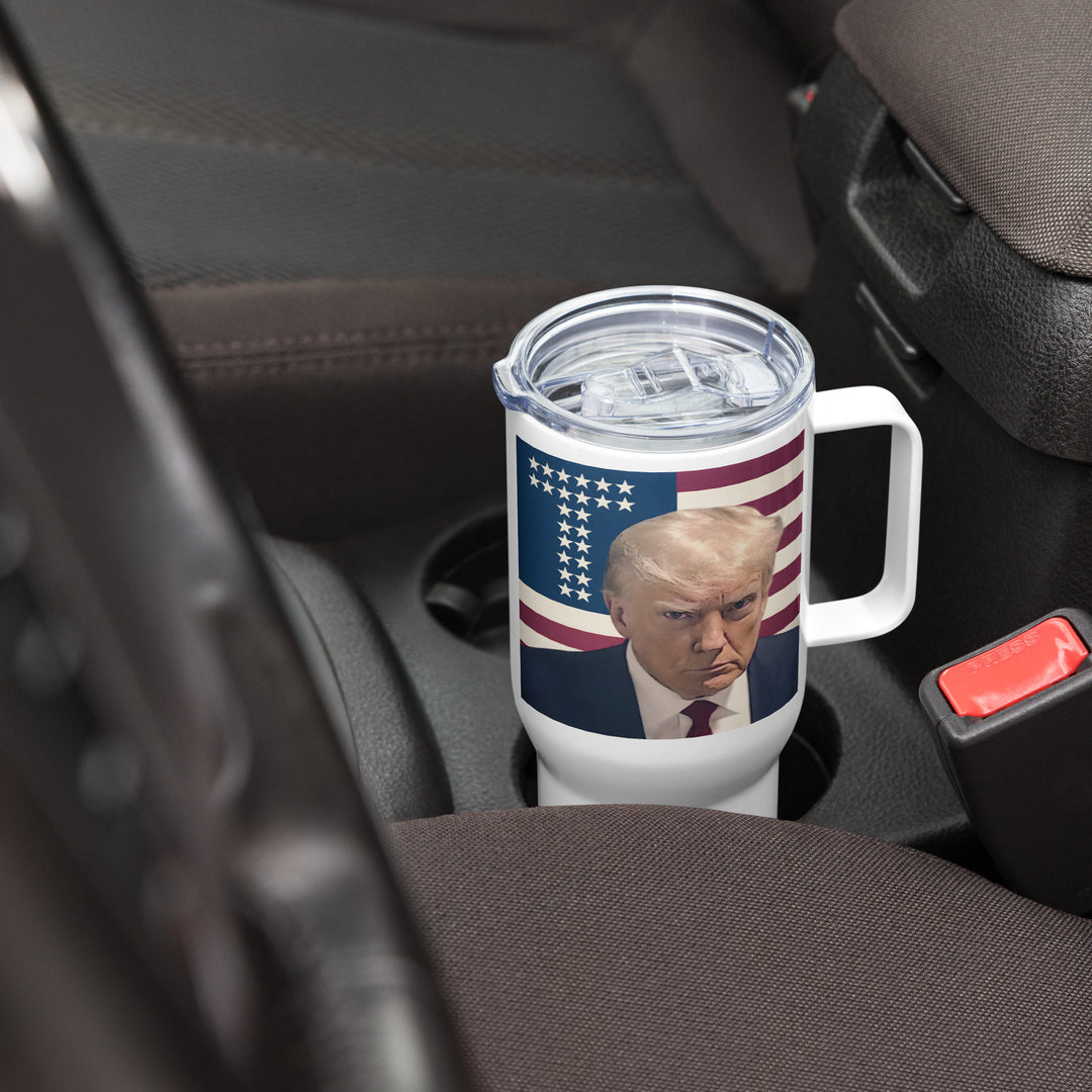 Donald Trump USA Mugshot Travel Mug, Trump Tumbler with Handle, Donald Trump Drinkware