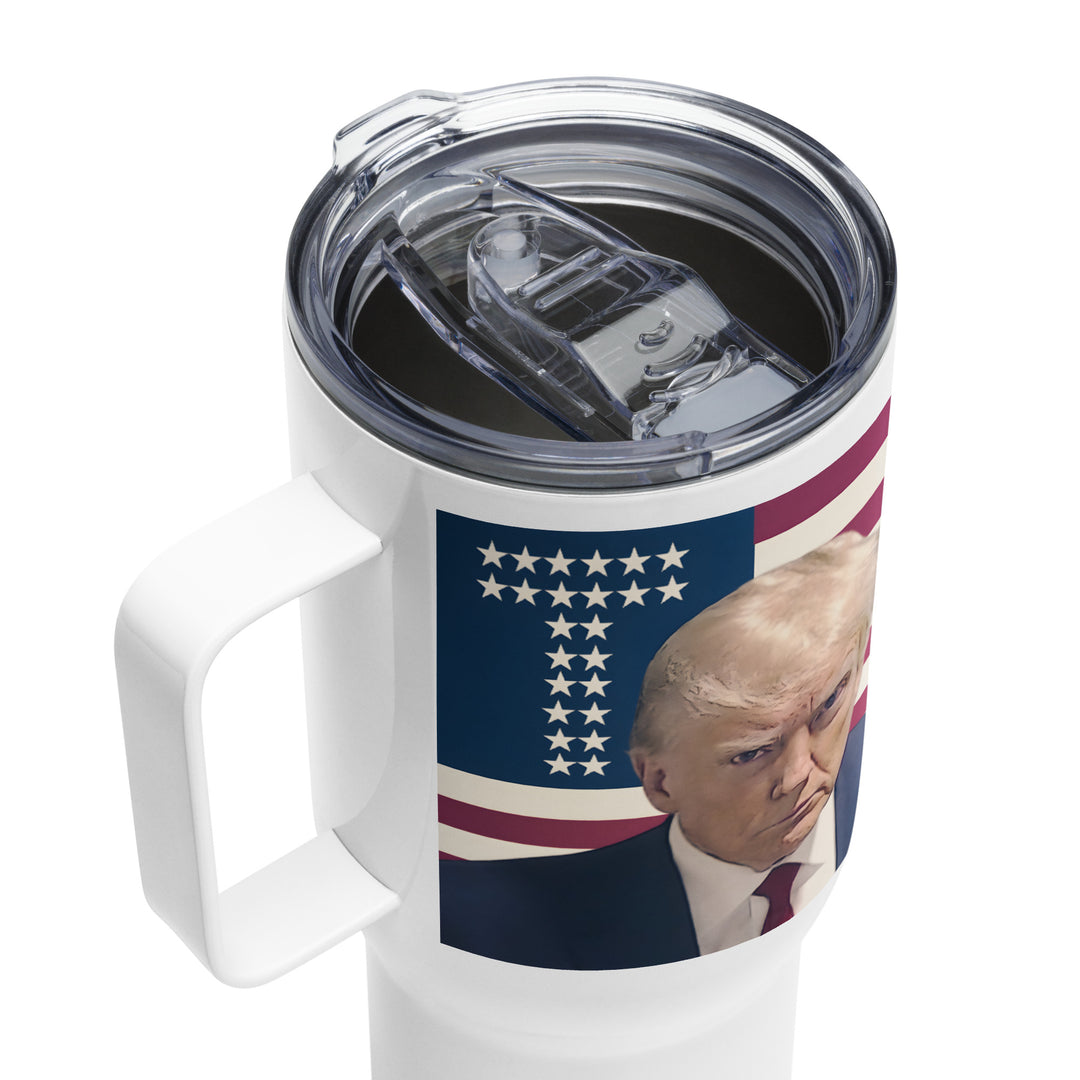 Donald Trump USA Mugshot Travel Mug, Trump Tumbler with Handle, Donald Trump Drinkware