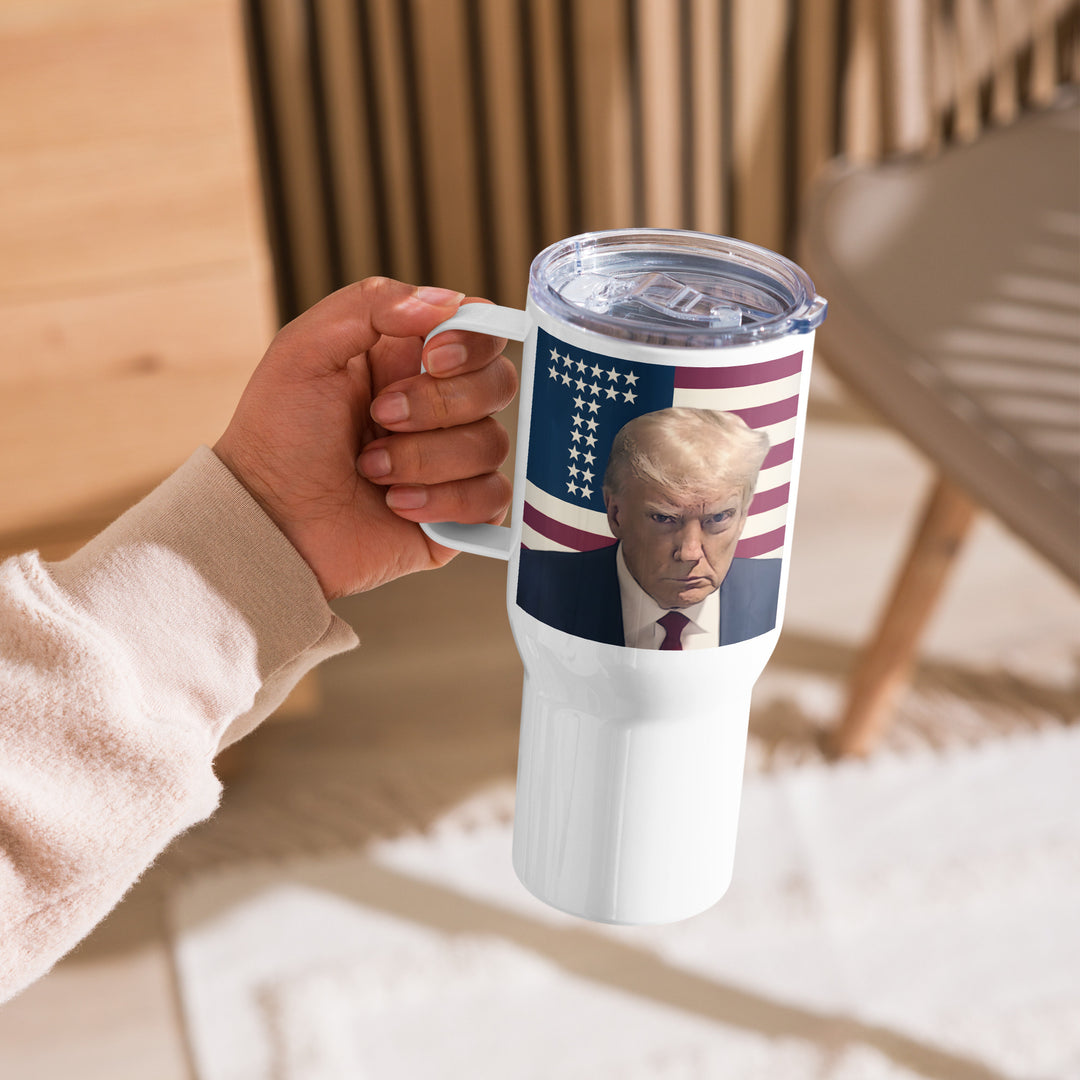 Donald Trump USA Mugshot Travel Mug, Trump Tumbler with Handle, Donald Trump Drinkware