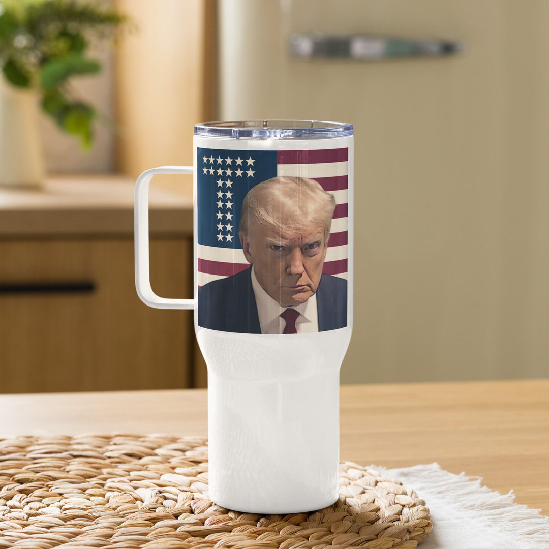 Donald Trump USA Mugshot Travel Mug, Trump Tumbler with Handle, Donald Trump Drinkware