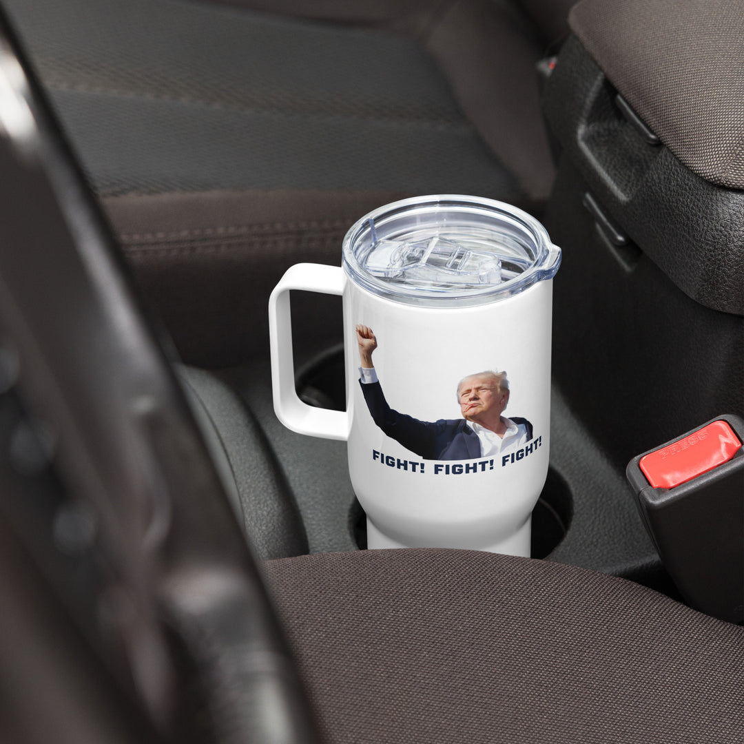 Donald Trump Travel Mug, Trump Tumbler with Handle, Donald Trump Drinkware, Fight, Trump 2024 Cup