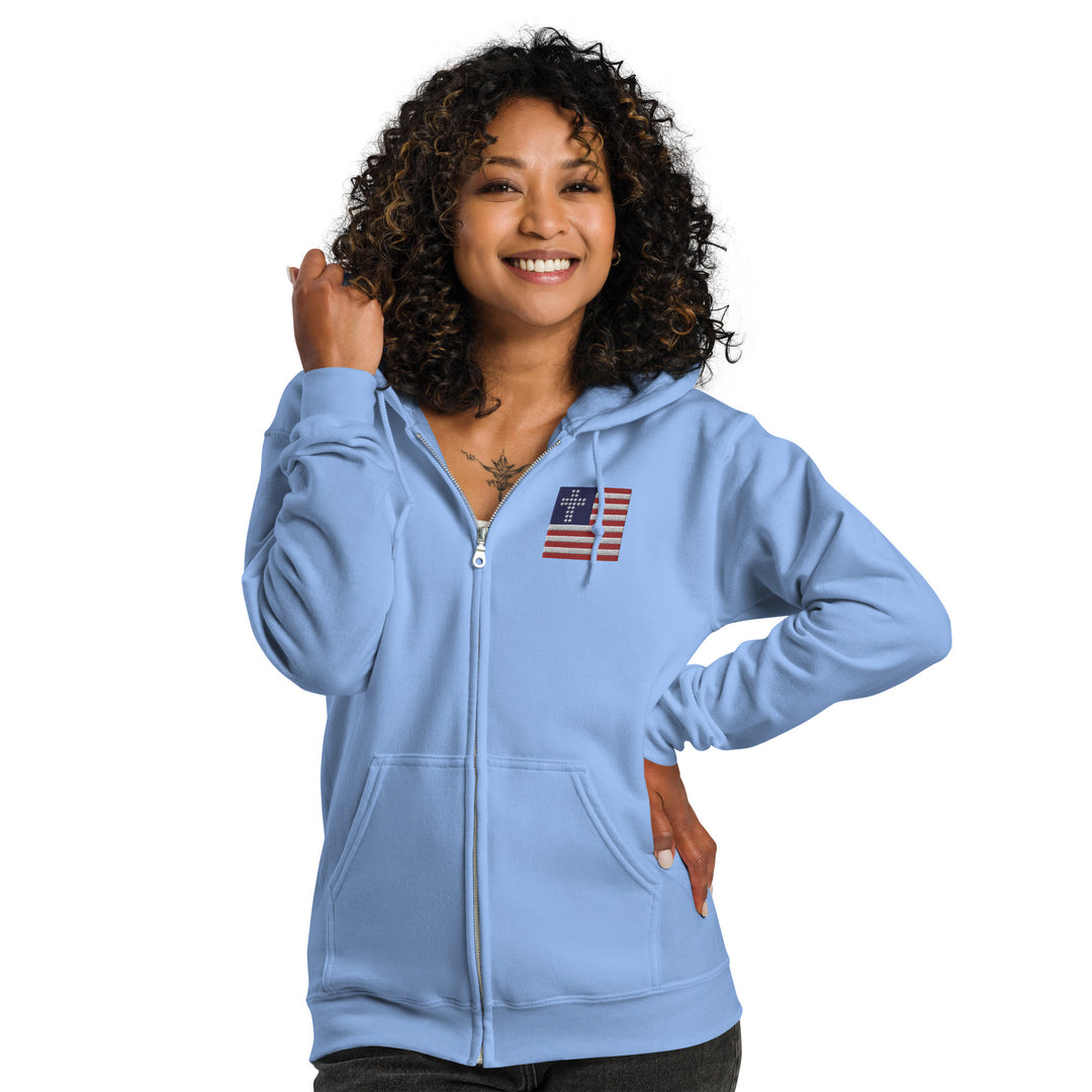 Sudadera con capucha unisex con bandera cristiana americana