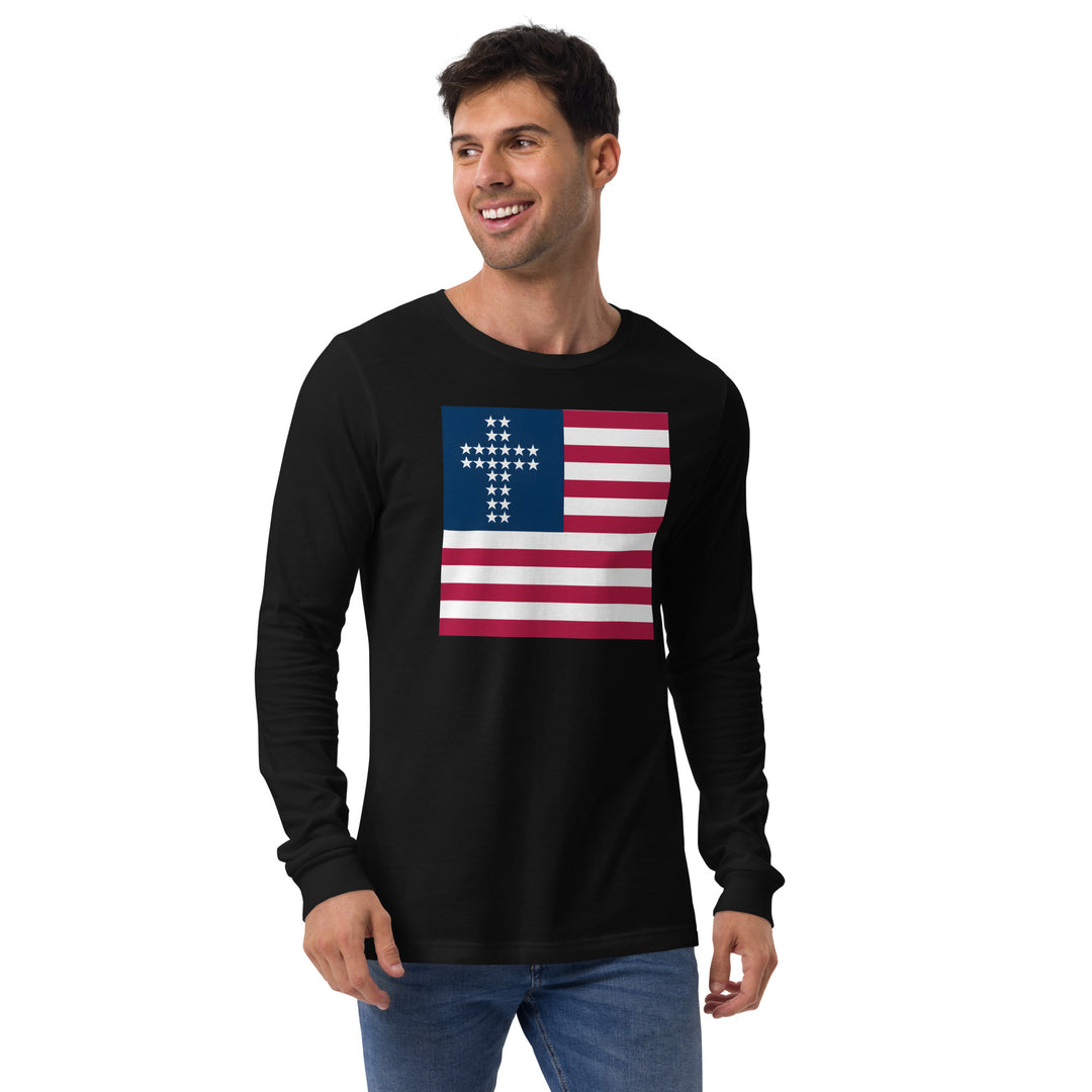 Camiseta unisex de manga larga con bandera cristiana americana