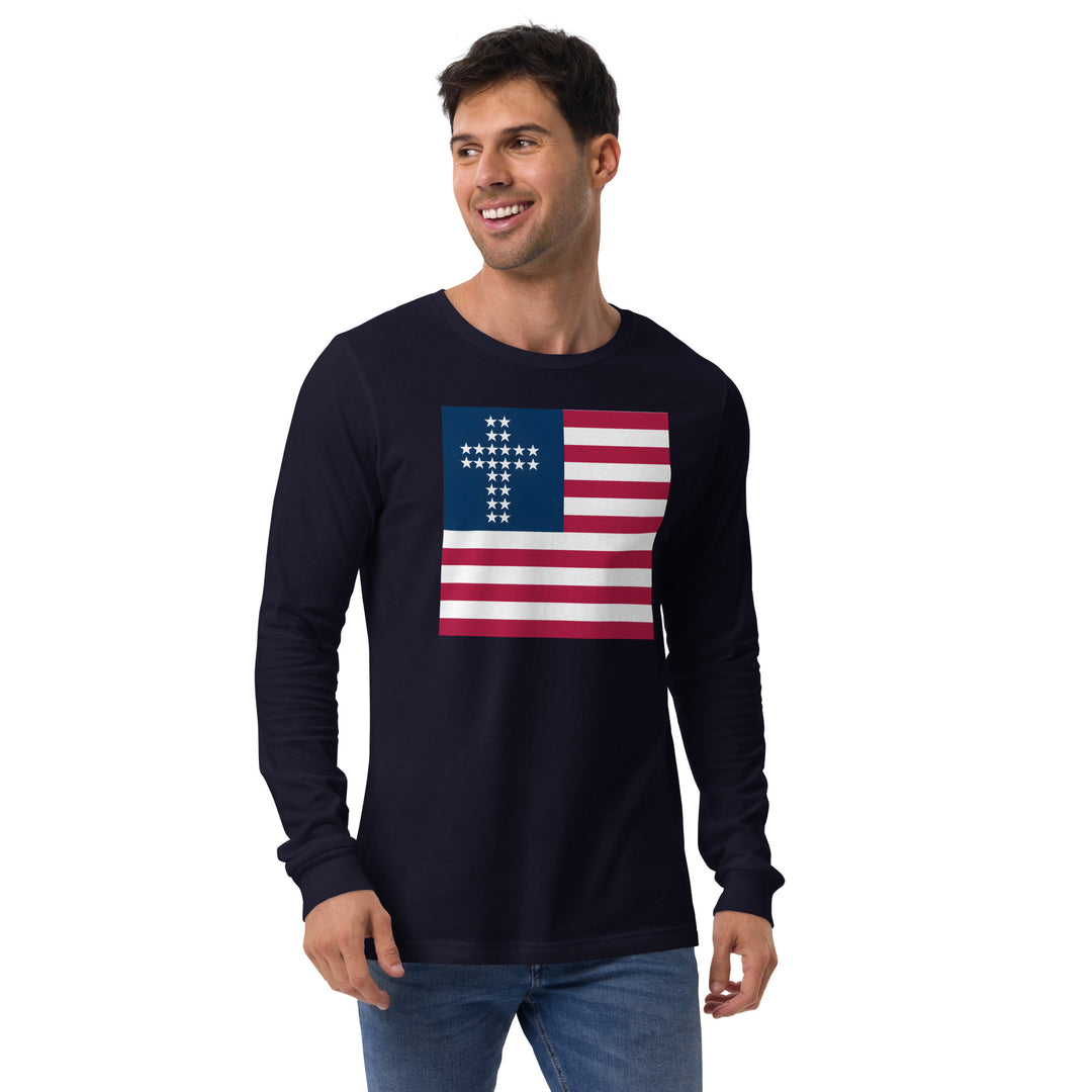 Cross & Stripes Long Sleeve Shirt, Unisex, American, Christian Flag, Long Sleeve Tee