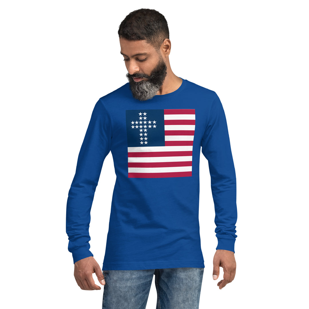 Camiseta unisex de manga larga con bandera cristiana americana