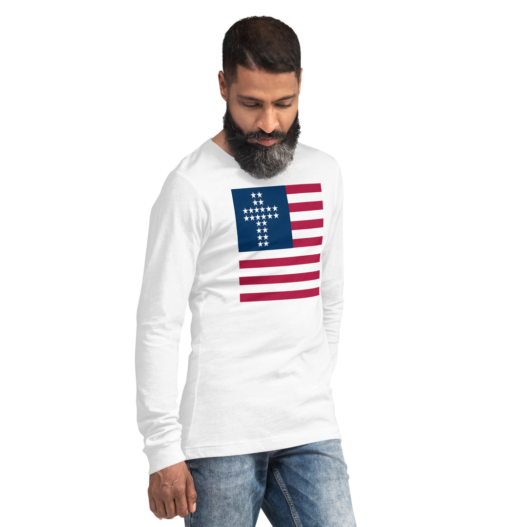 Camiseta unisex de manga larga con bandera cristiana americana